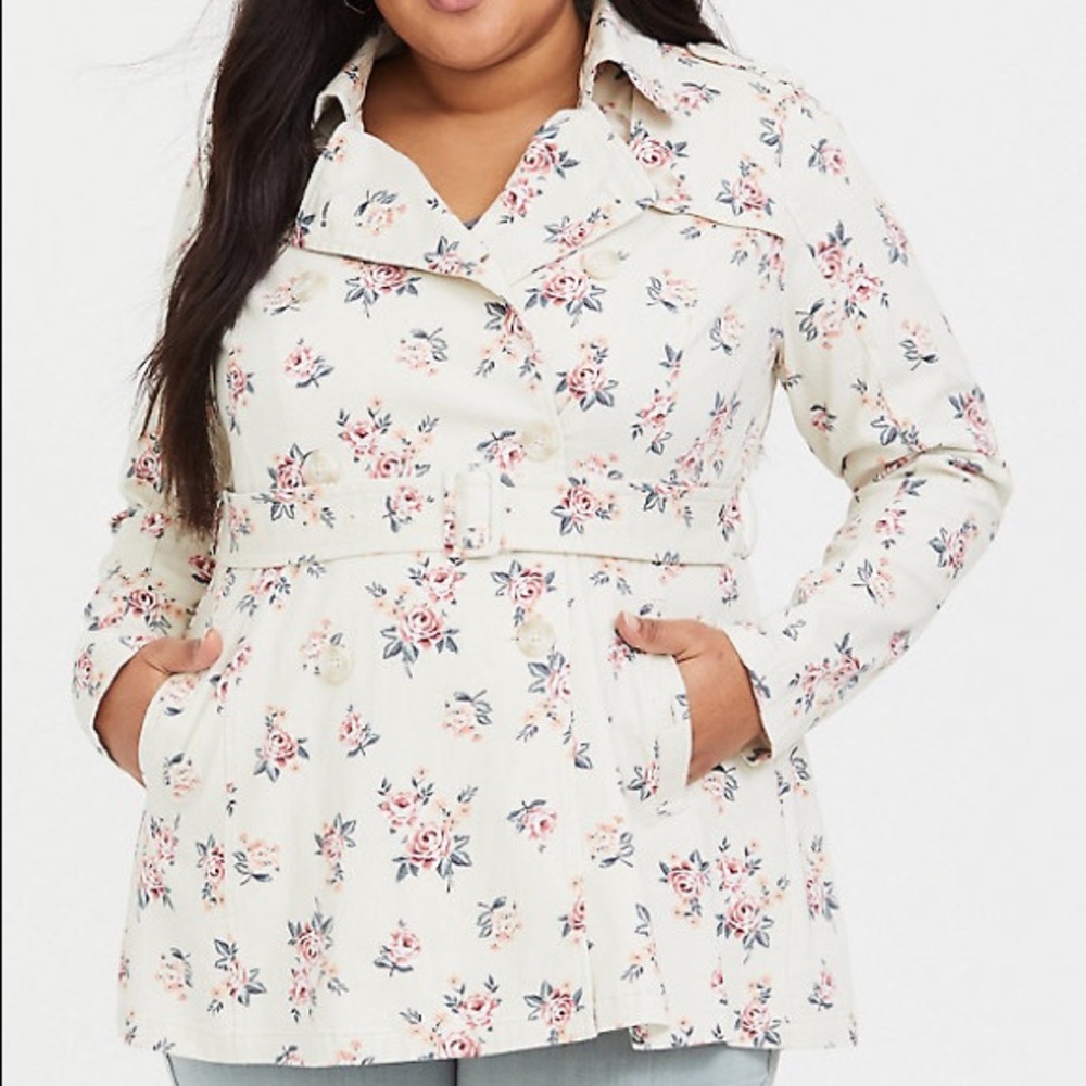 Torrid Ivory Floral Twill Trench jacket size 1 16